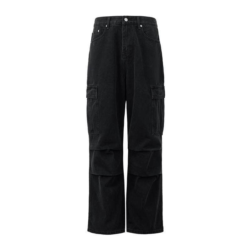 Vintage washed and old multi-pocket work pants loose tide original jeans -KZ314