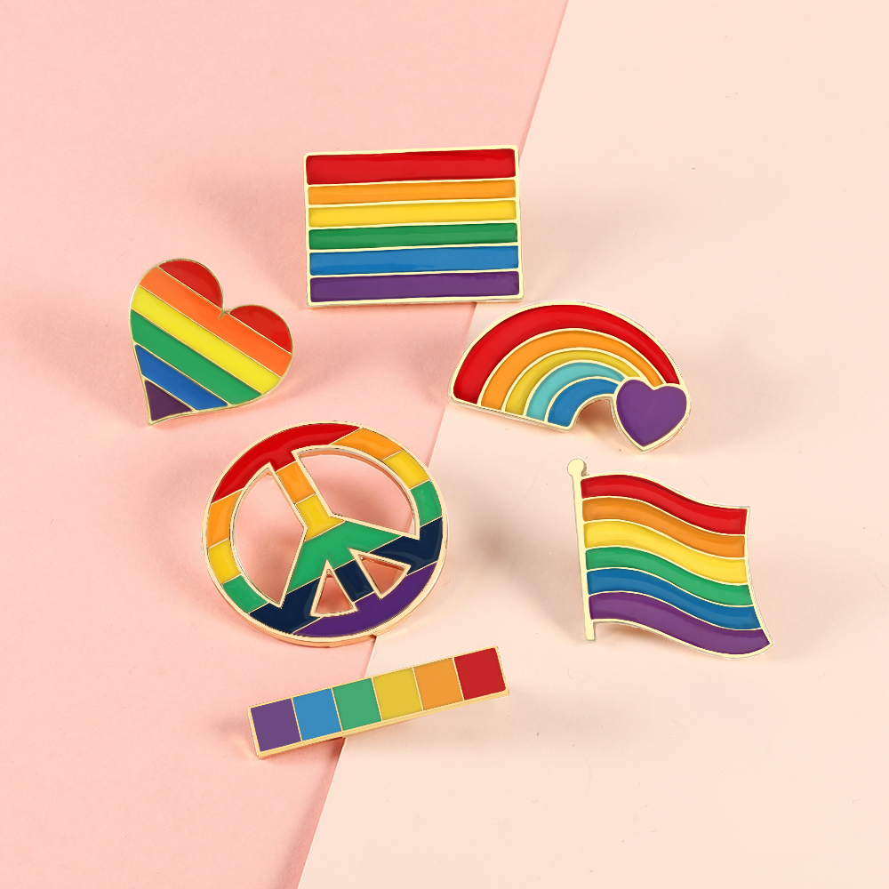 LGBT Flag Rainbow Heart Brooch Peace and Love Enamel Pins